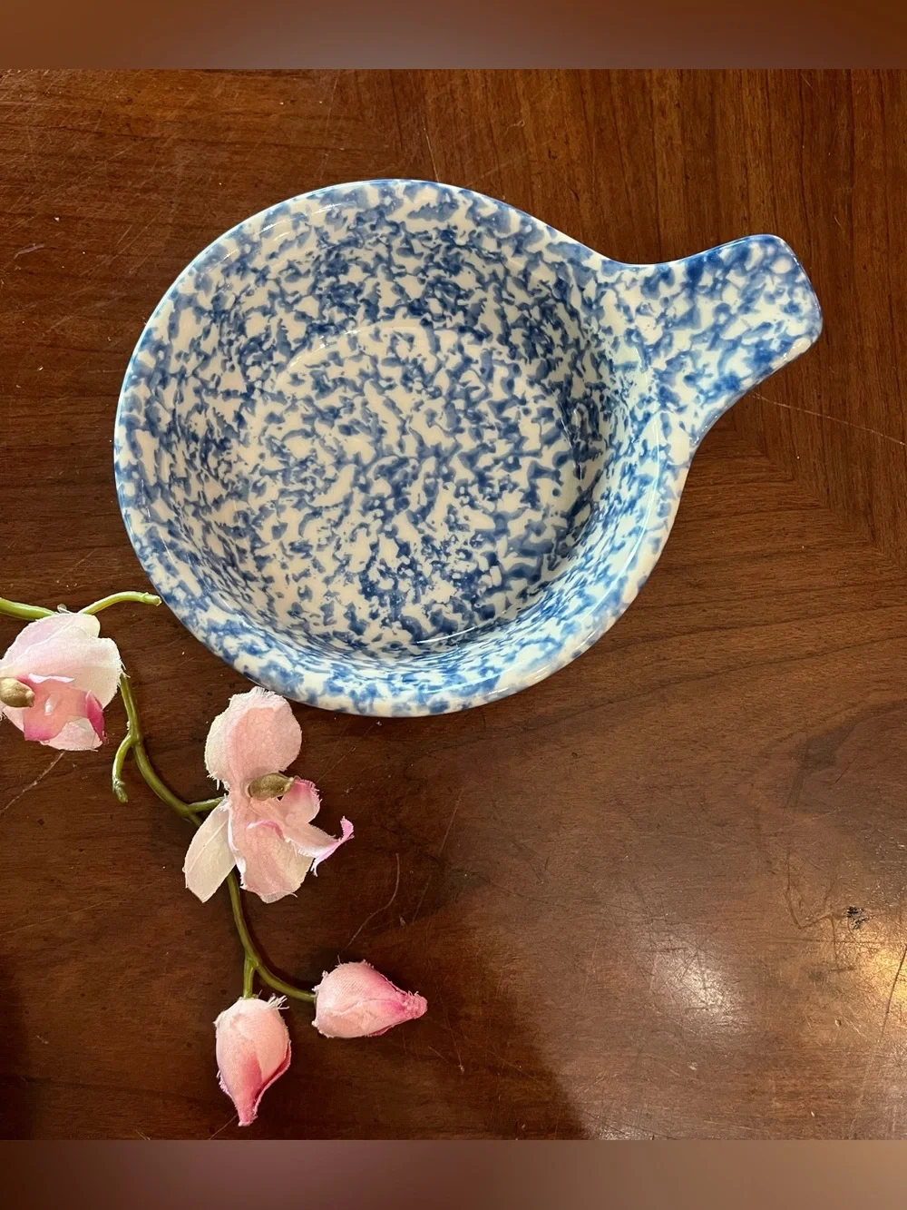 VTG 4-Set Gerald E. Henn Blue Roseville Spongeware Single Handle Soup Bowls